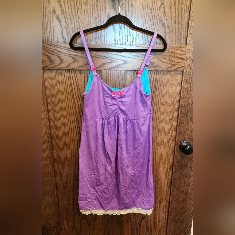 Purple Nursing Chemise with Lace Trim